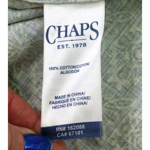 Chaps Seacoast Wash Small Chambray Woven Fairway Green Patterned Button Up Shirt - Picture 11 of 12